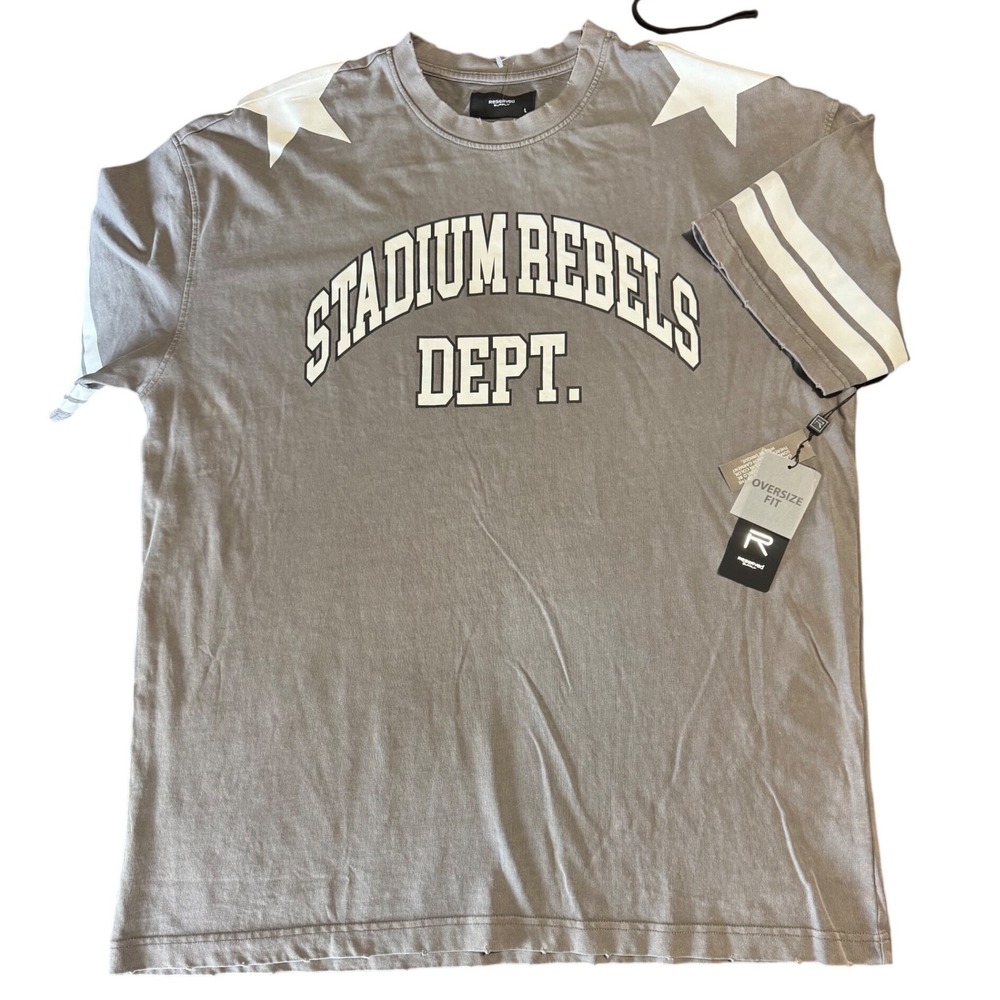 Brooklyn Cloth T-Shirt Mens L Oversized Stadium Rebels Grey Cotton Star Sleeve